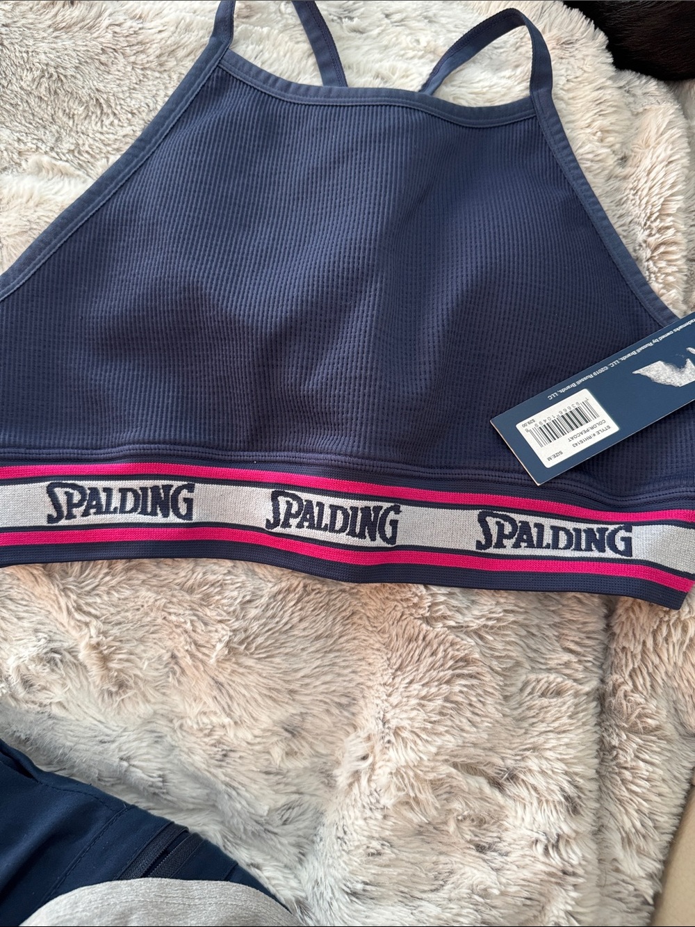 Spalding Navy Sports Bralette with Pink Trim and Logo Band
